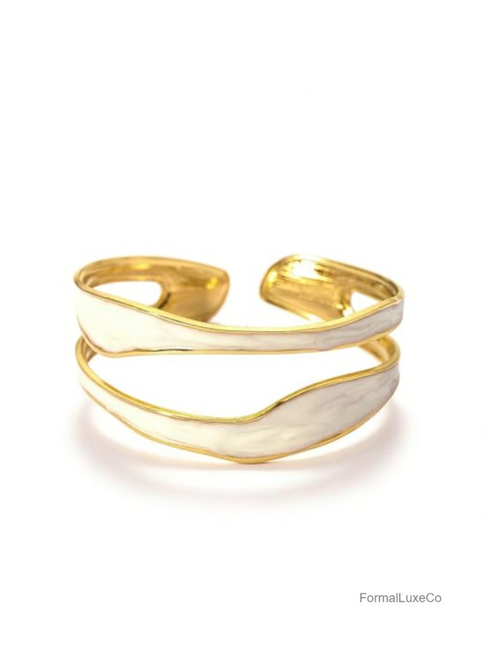 14K Gold Plated Enamel Open Bangle Cuff Bracelet - Chunky Wide Bracelet -